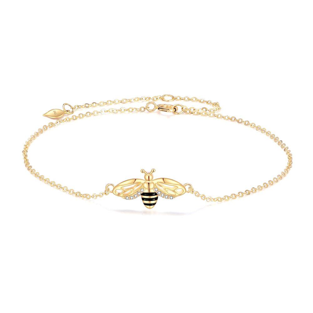 10K Gold Cubic Zirconia Bees Charm Bracelet-1