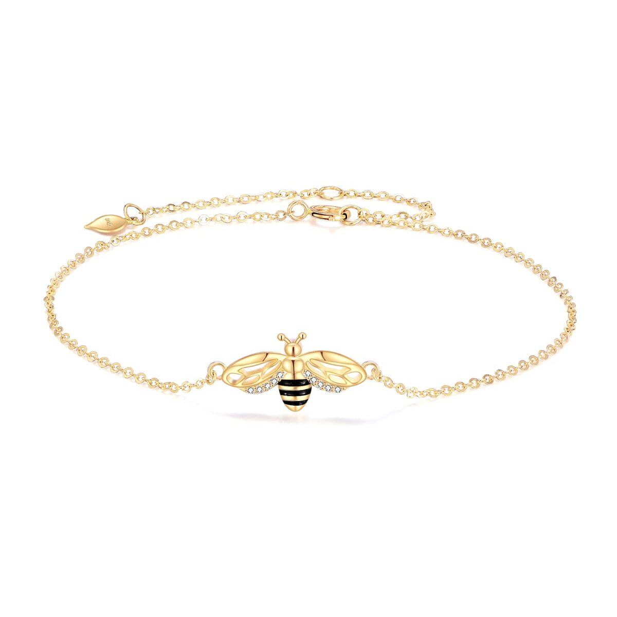 Pulsera Colgante Abejas Zirconia Cúbica Oro 14K-1