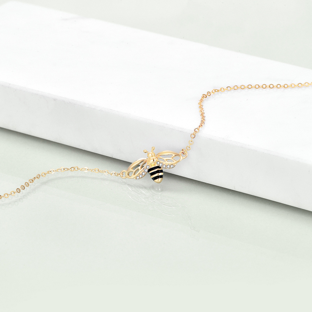 10K Gold Cubic Zirconia Bees Charm Bracelet-3