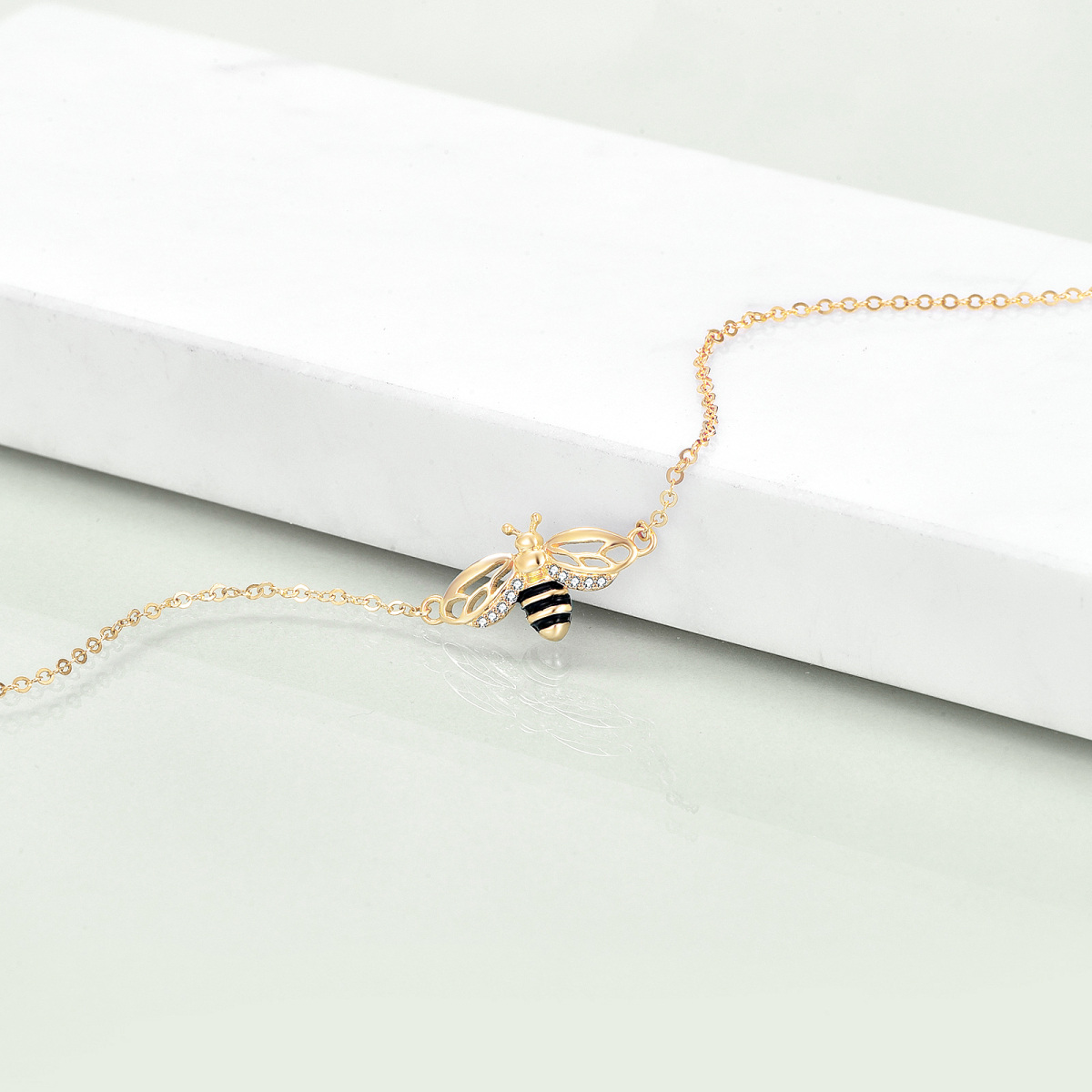 Bracelet en or 14K avec pendentif abeilles en zircon cubique-3