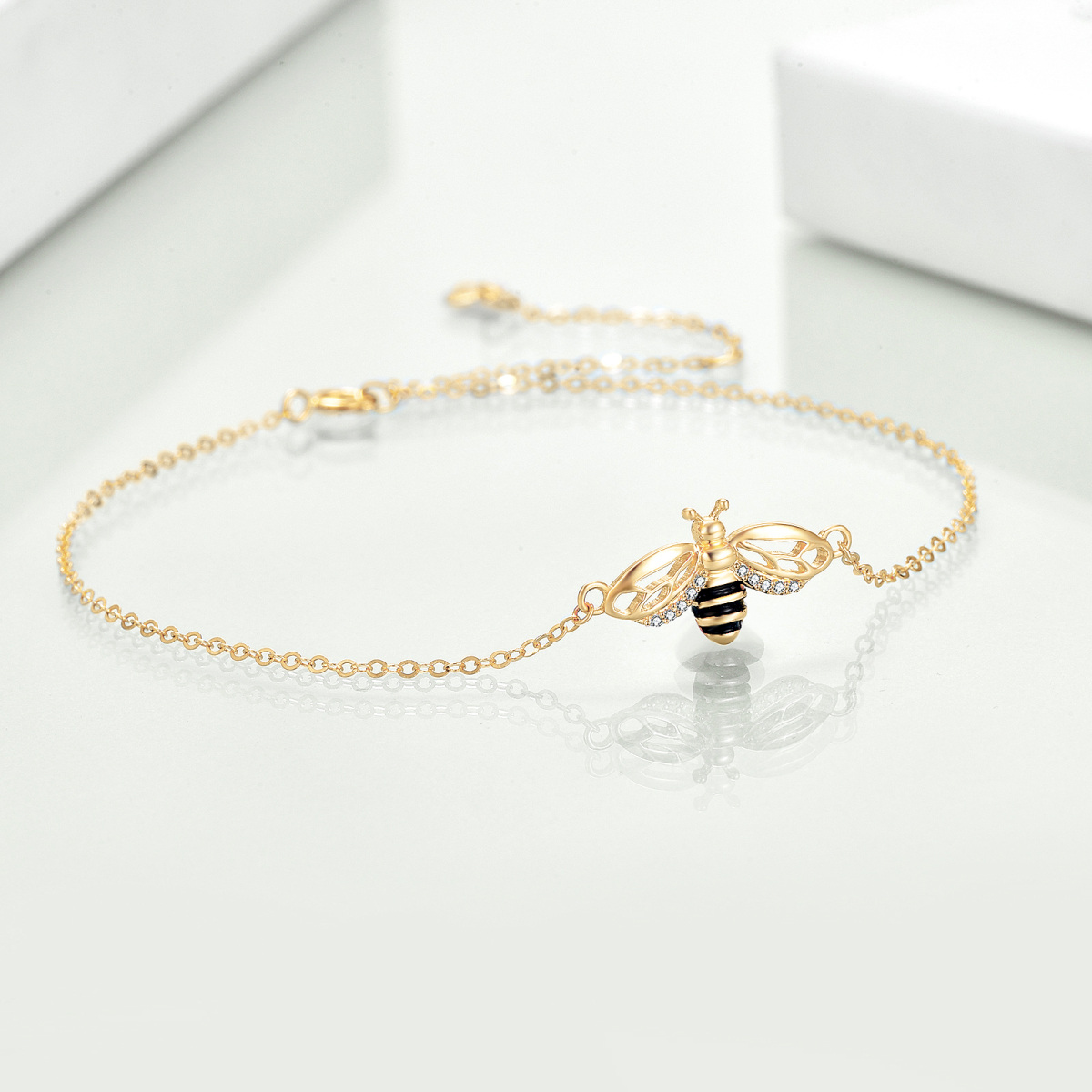 Bracelet en or 14K avec pendentif abeilles en zircon cubique-4