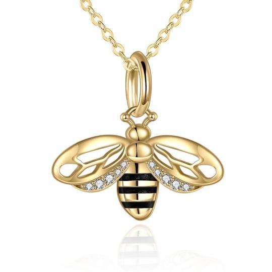 Collier à pendentif abeilles en or 14K à zircon cubique