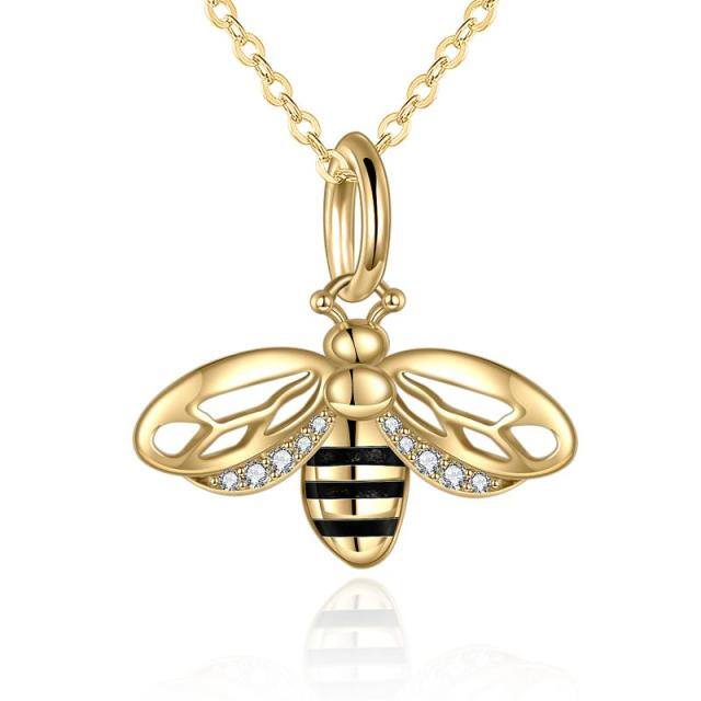 Collier à pendentif abeilles en or 14K à zircon cubique-1