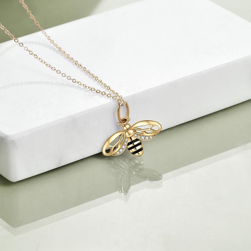 10K Gold Cubic Zirconia Bees Pendant Necklace-3