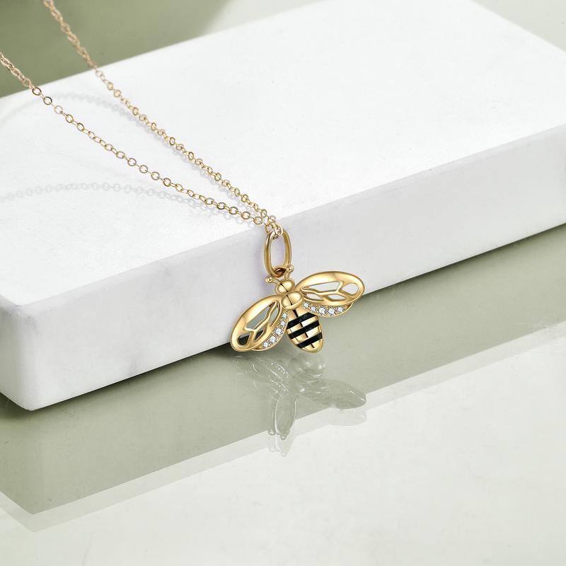 10K Gold Cubic Zirconia Bees Pendant Necklace-3