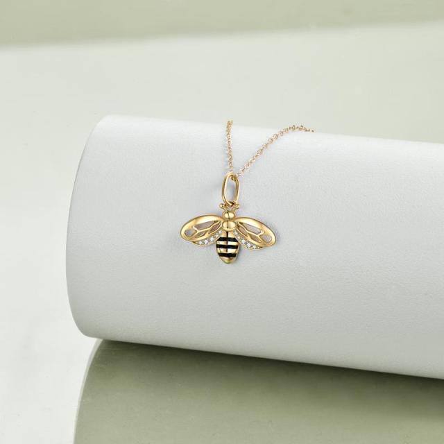 Collier à pendentif abeilles en or 14K à zircon cubique-4