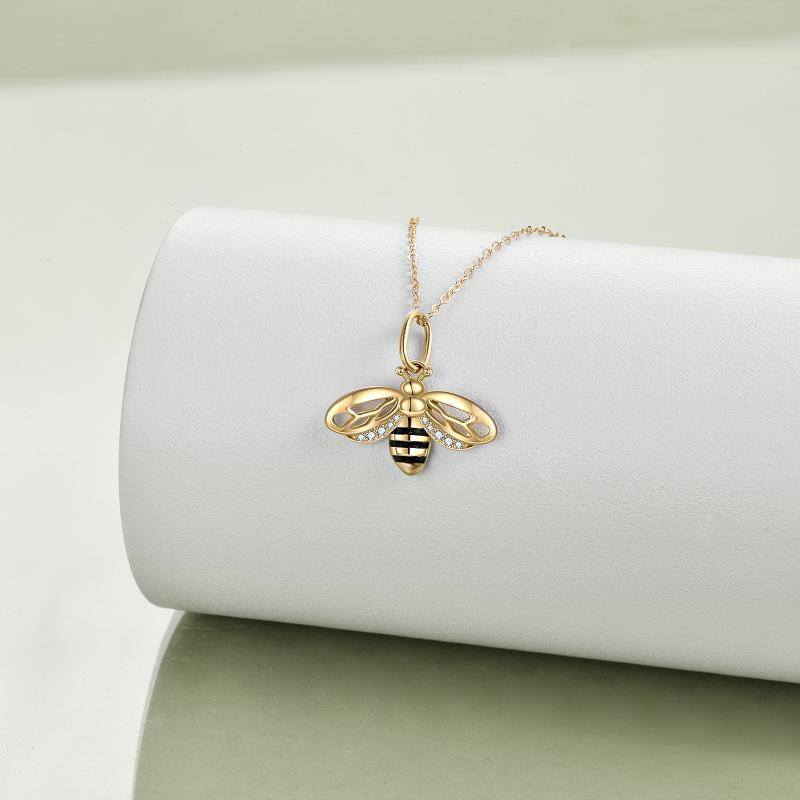10K Gold Cubic Zirconia Bees Pendant Necklace-4