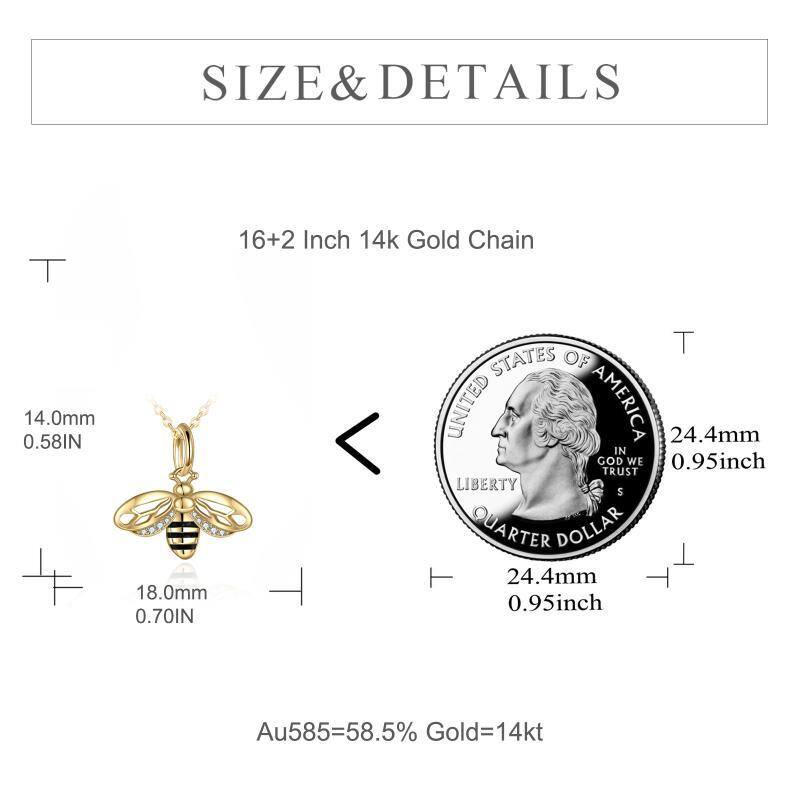 14K Gold Cubic Zirkonia Bienen Anhänger Halskette-5