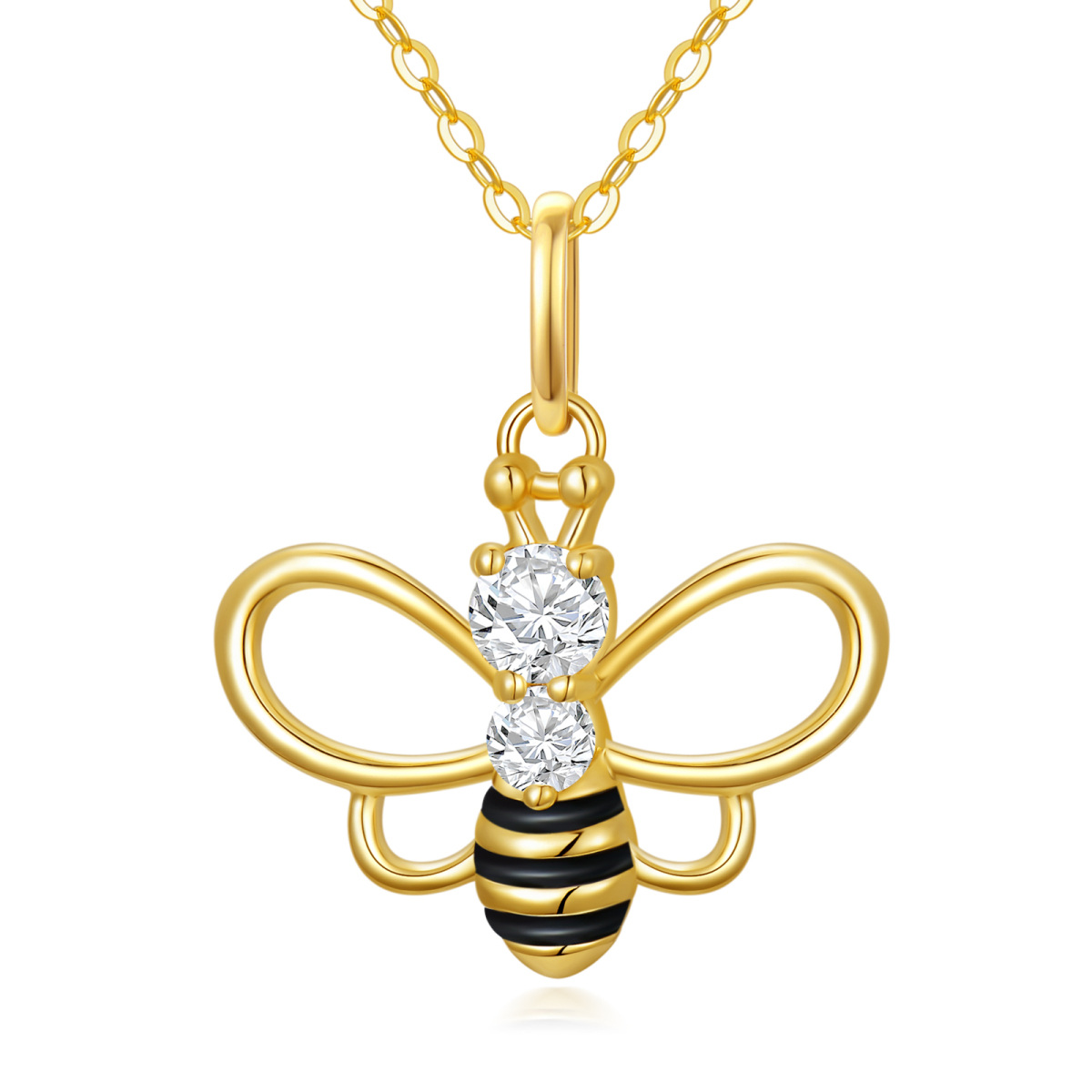 Collana con ciondolo a forma di api con zirconia cubica in oro 14K-1