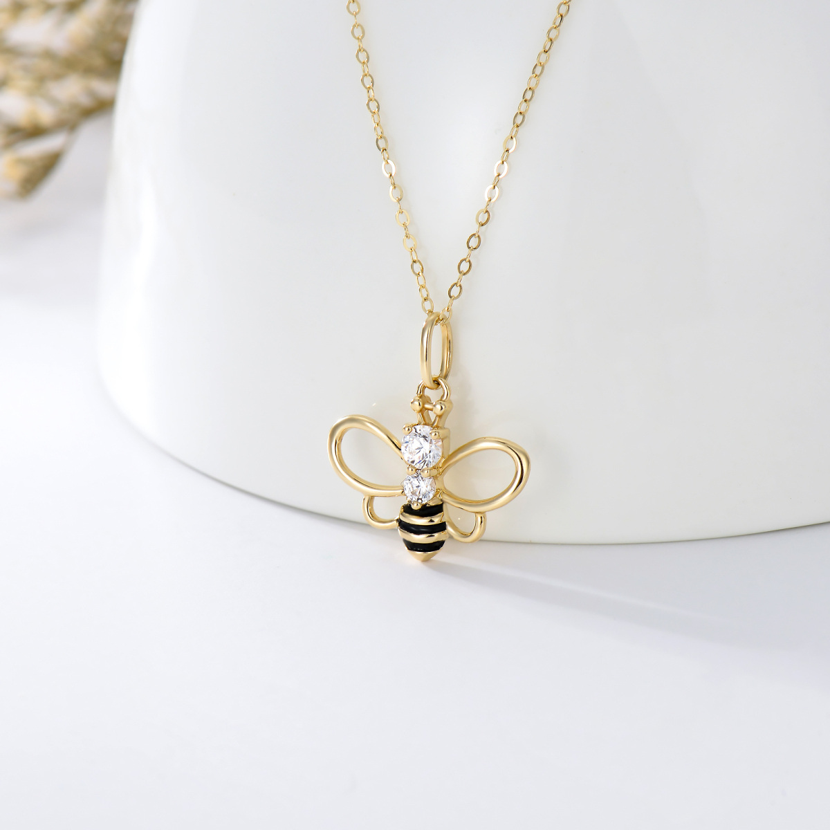 10K Gold Cubic Zirconia Bees Pendant Necklace-3