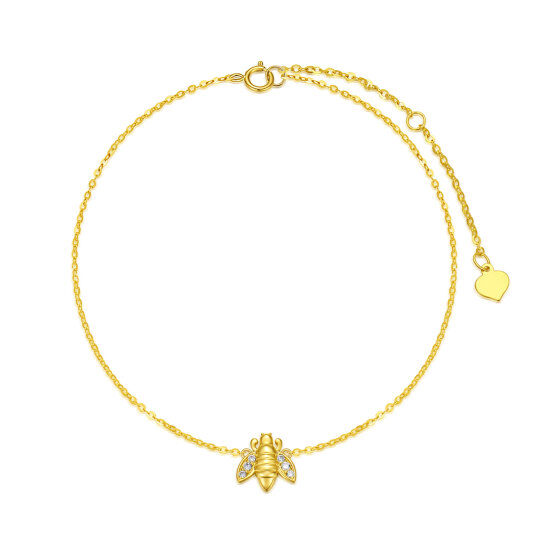 Bracelet de cheville simple en or 14K à zircon cubique et abeilles