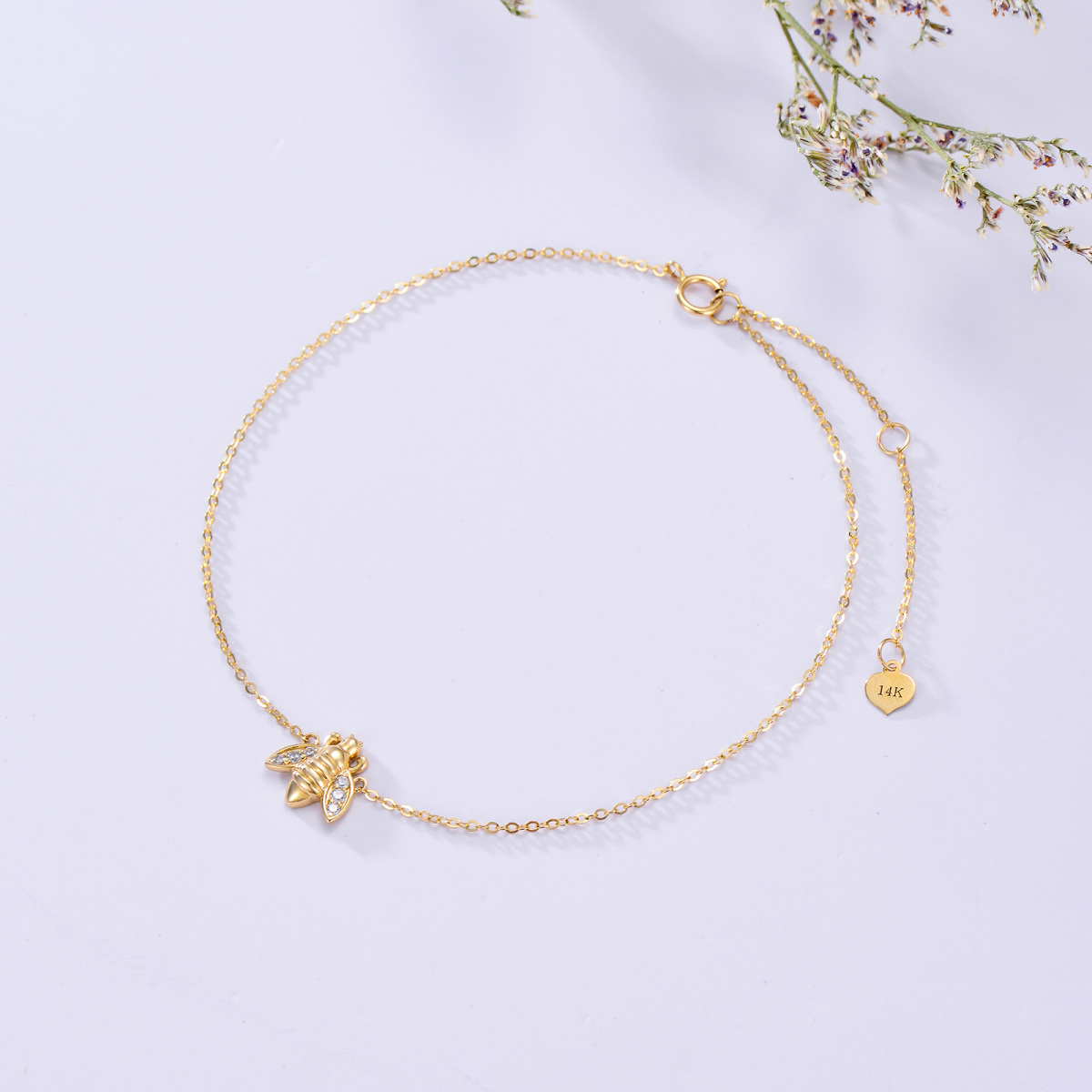 10K Gold Cubic Zirconia Bees Single Layer Anklet-3