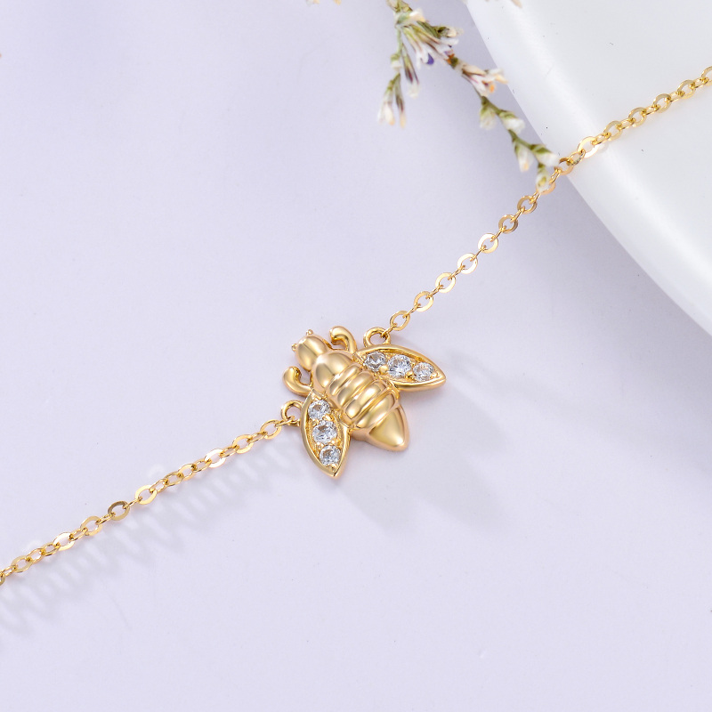 Tornozeleira de camada única com abelhas em ouro 10K e zircónias cúbicas-4