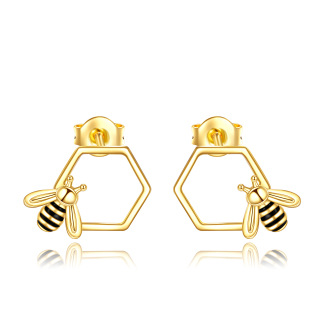 14K Gold Bees Stud Earrings-37