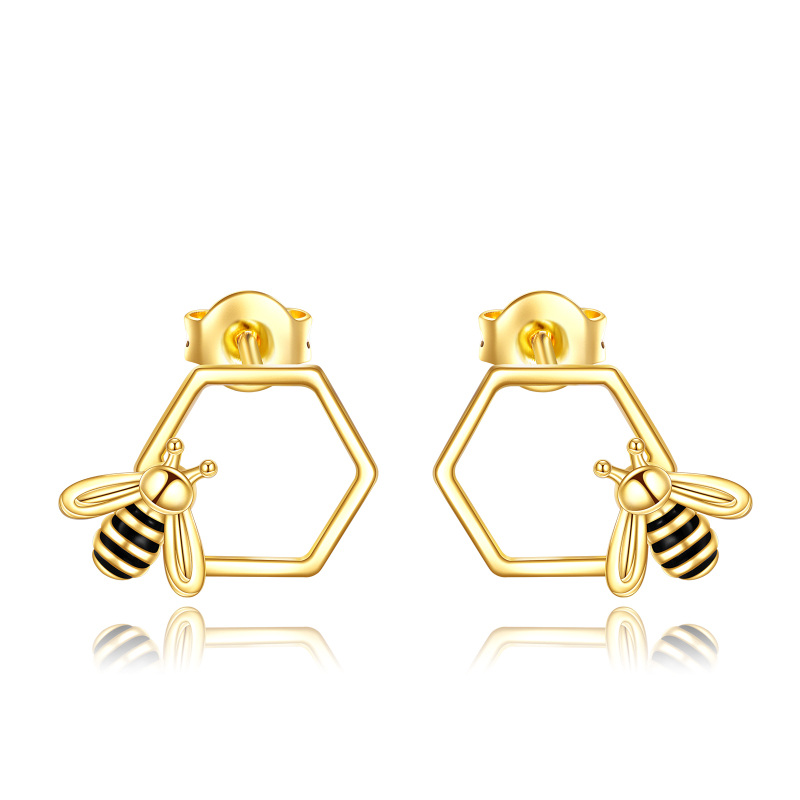 10K Gold Bees Stud Earrings-1