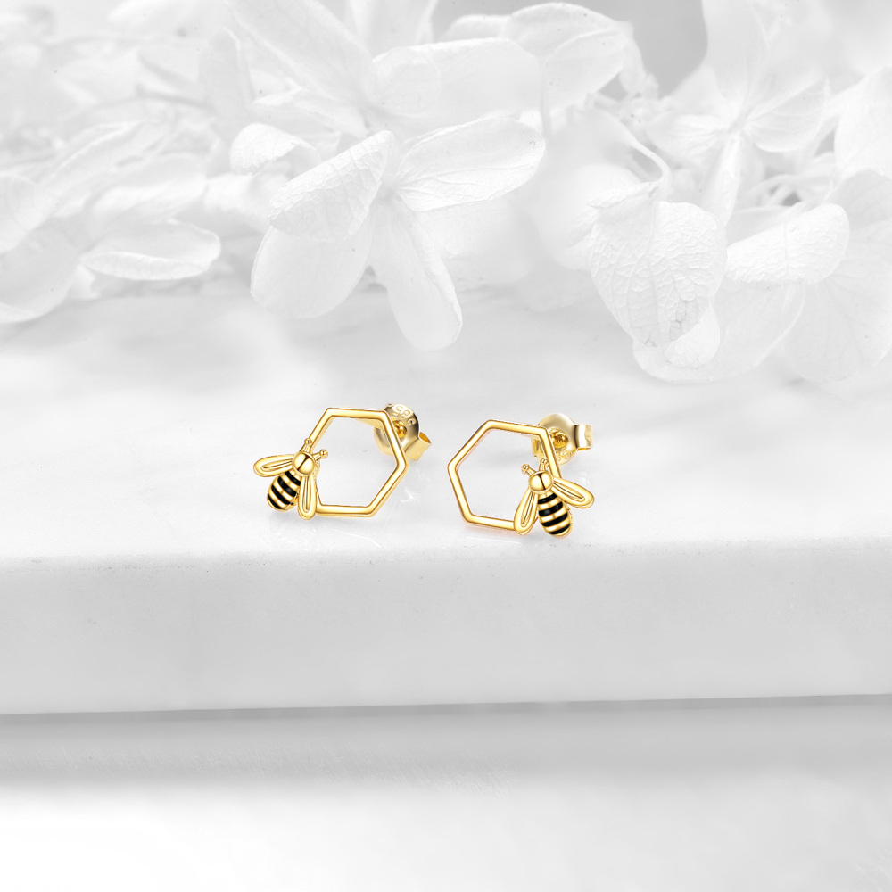 10K Gold Bees Stud Earrings-3