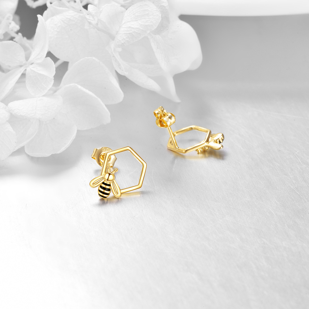 10K Gold Bees Stud Earrings-4