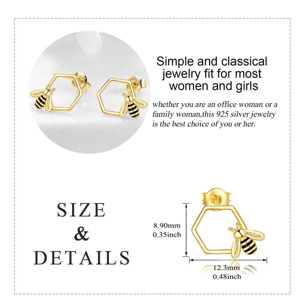 10K Gold Bees Stud Earrings-5
