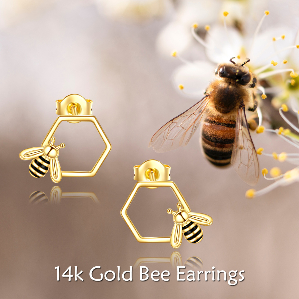 10K Gold Bees Stud Earrings-6