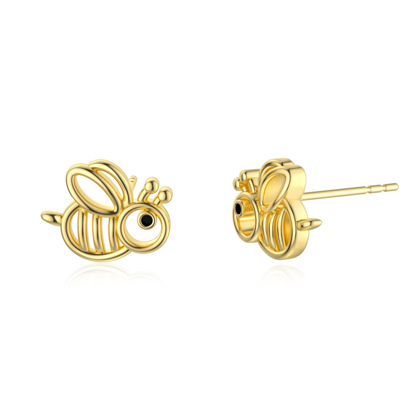 10K Gold Bees Stud Earrings-1