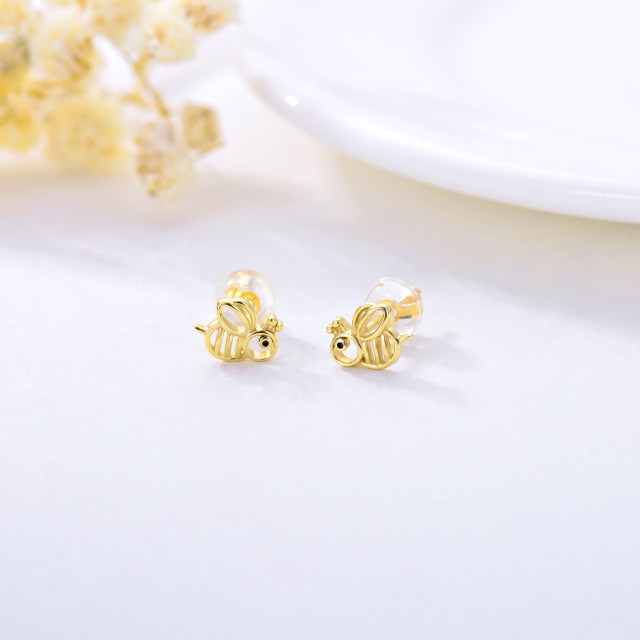 14K Gold Bees Stud Earrings-3