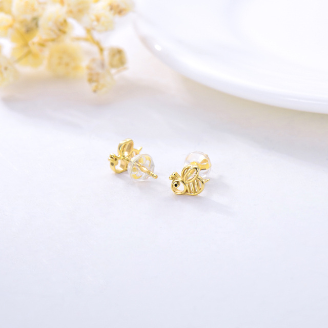 Boucles d'oreilles à tige en or 14 carats avec abeilles-4