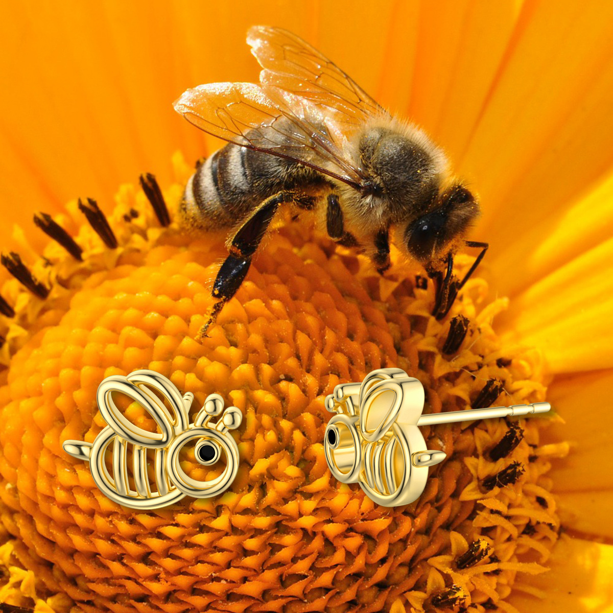 Boucles d'oreilles à tige en or 14 carats avec abeilles-6