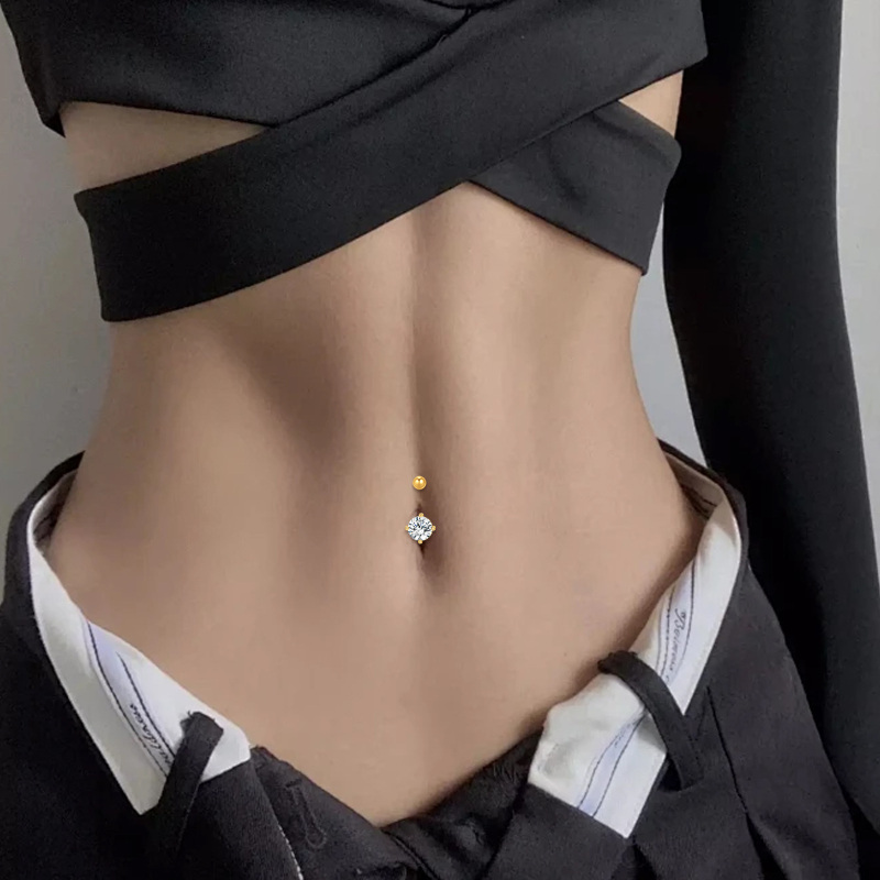 Bauchnabelring aus 10-karätigem Weißgold mit Zirkonia-2