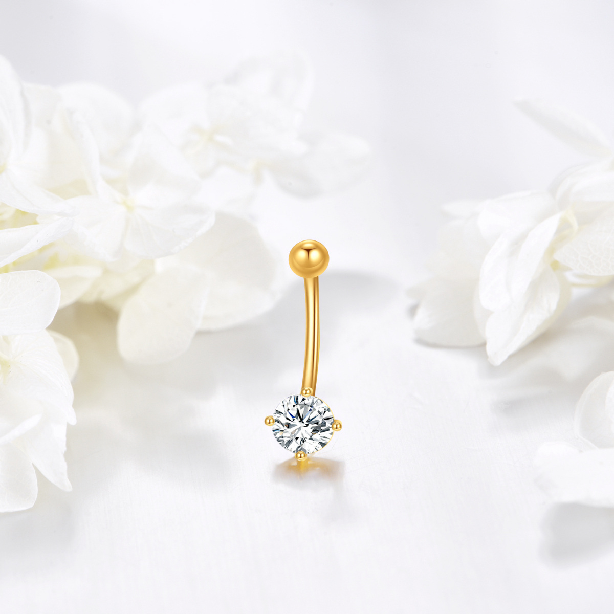 10K Gold Cubic Zirconia Belly Button Ring-4