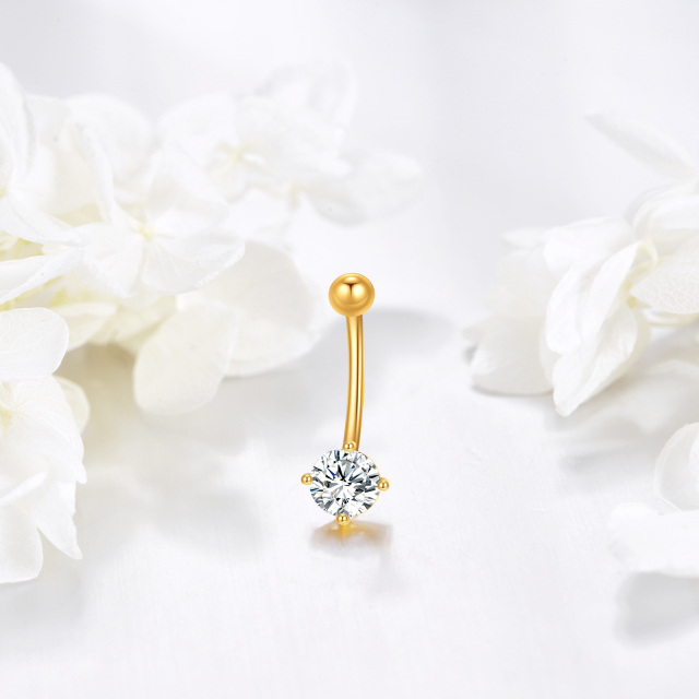 14K Gold Cubic Zirconia Belly Button Ring-4