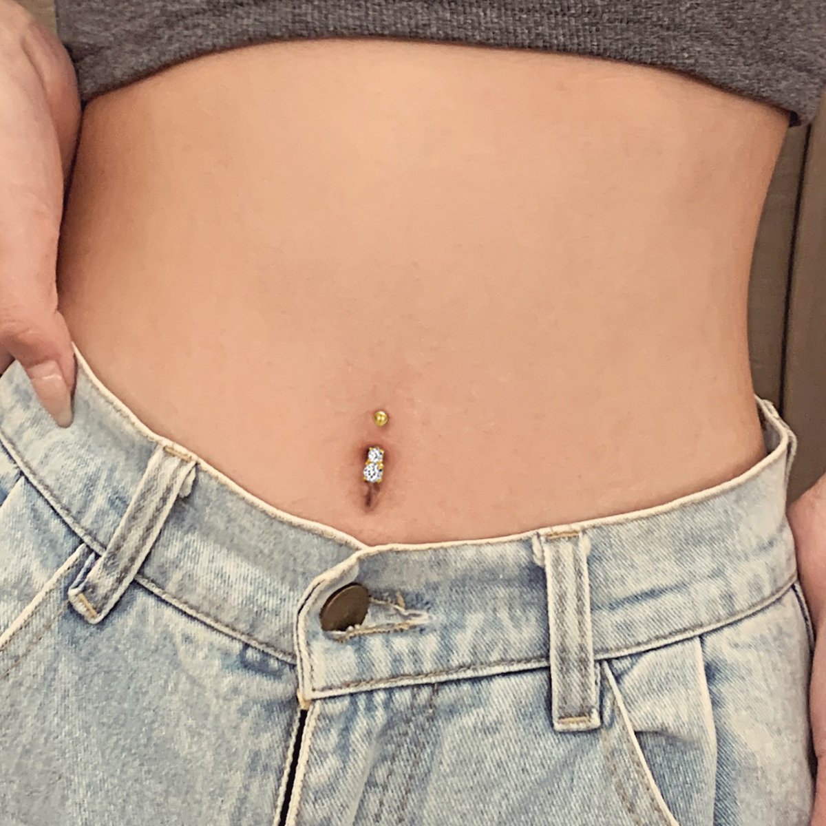 10K Gold Cubic Zirconia Belly Button Ring-2