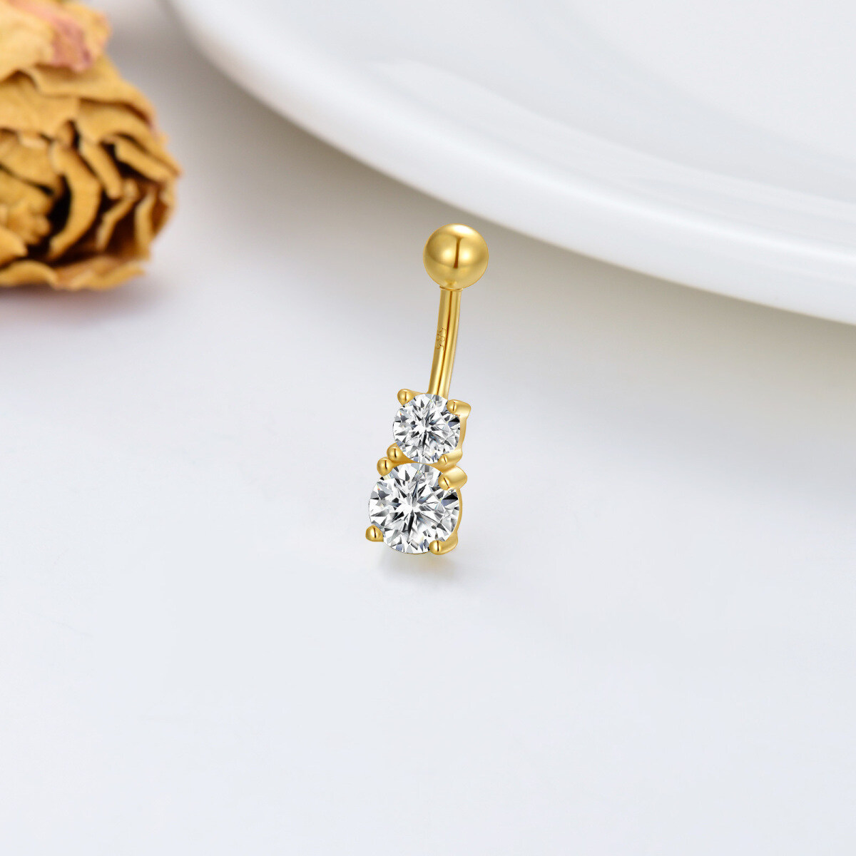 14K Gold Cubic Zirconia Belly Button Ring-3