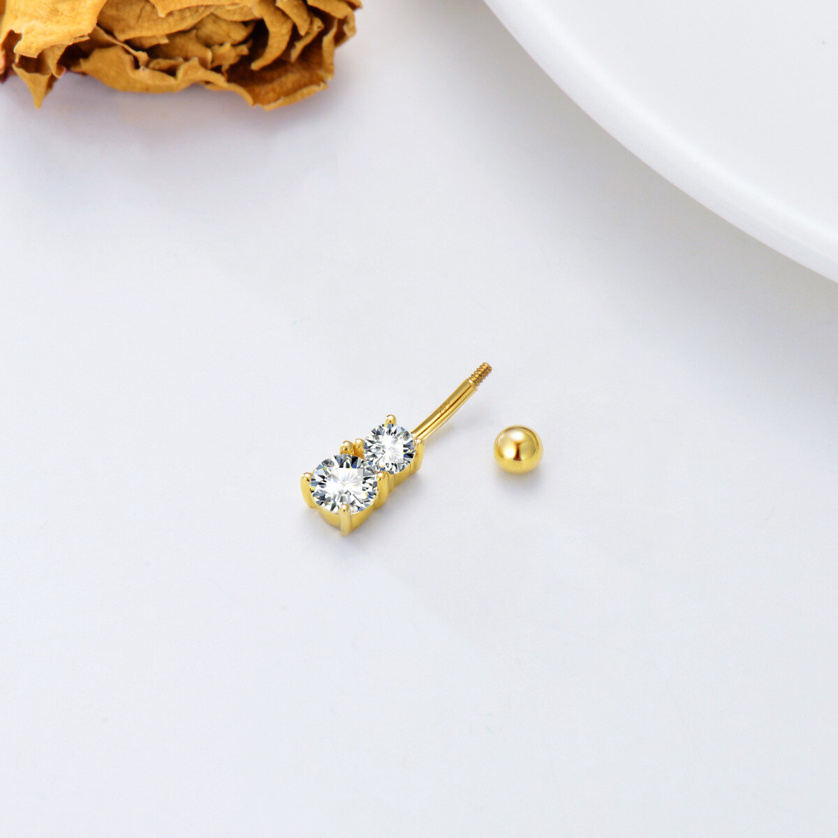 14K Gold Cubic Zirconia Belly Button Ring-4