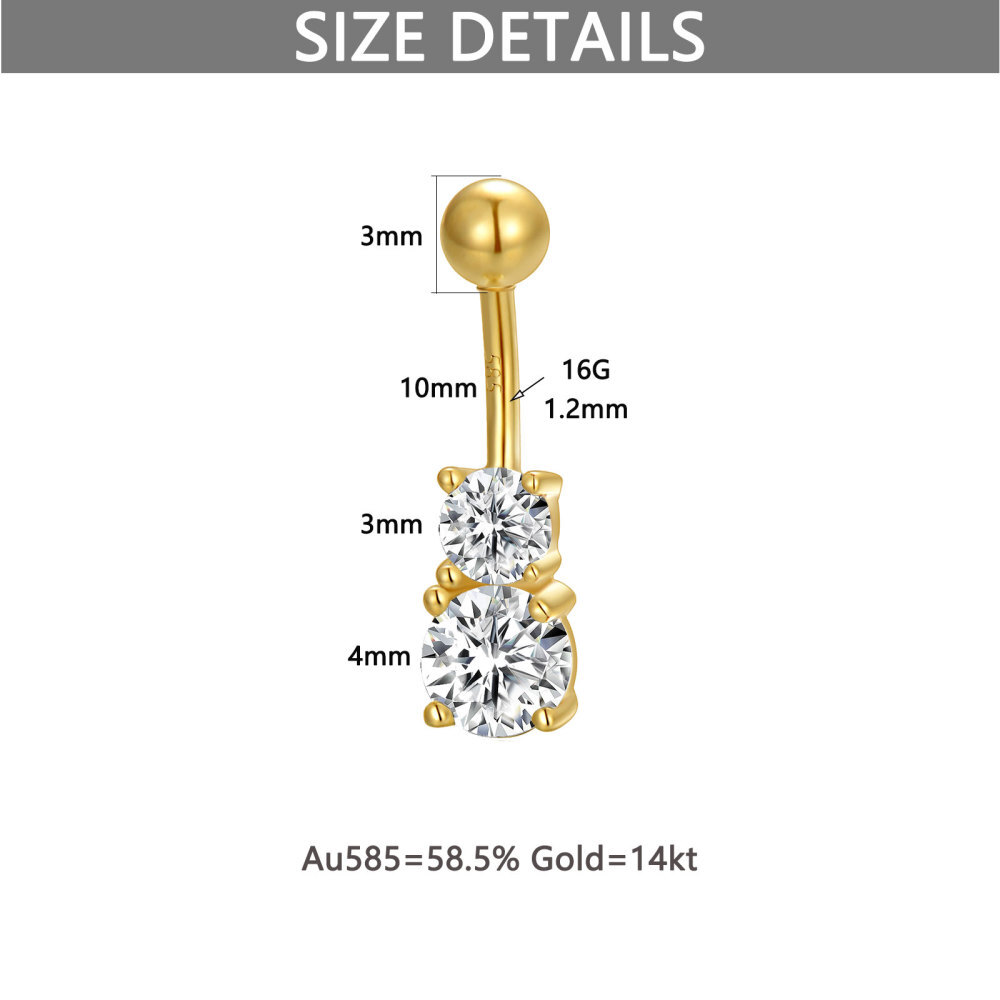Anillo de oro de 14 quilates con circonita cúbica para el ombligo-6