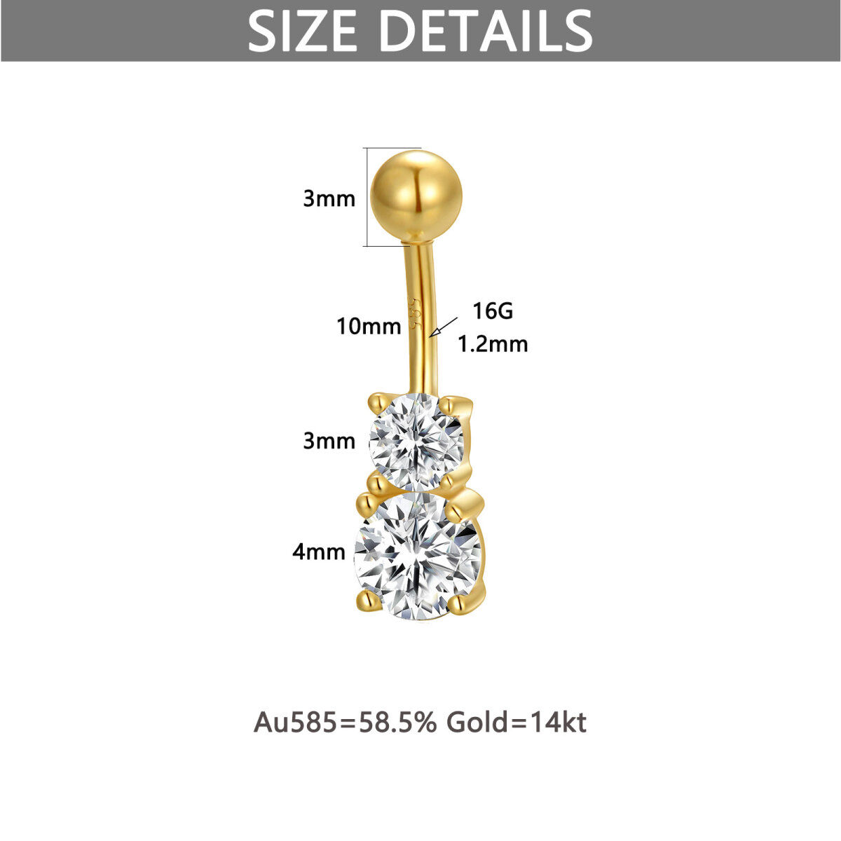 10K Gold Cubic Zirconia Belly Button Ring-6