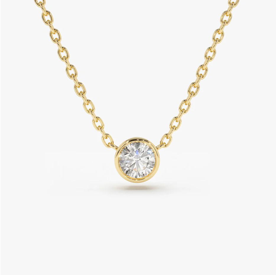 14K Gold Bezel Set Diamond Solitaire Necklace-1