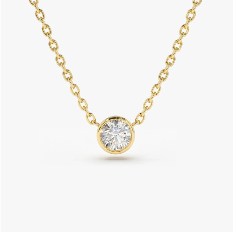 10K Gold Bezel Set Diamond Solitaire Necklace-4