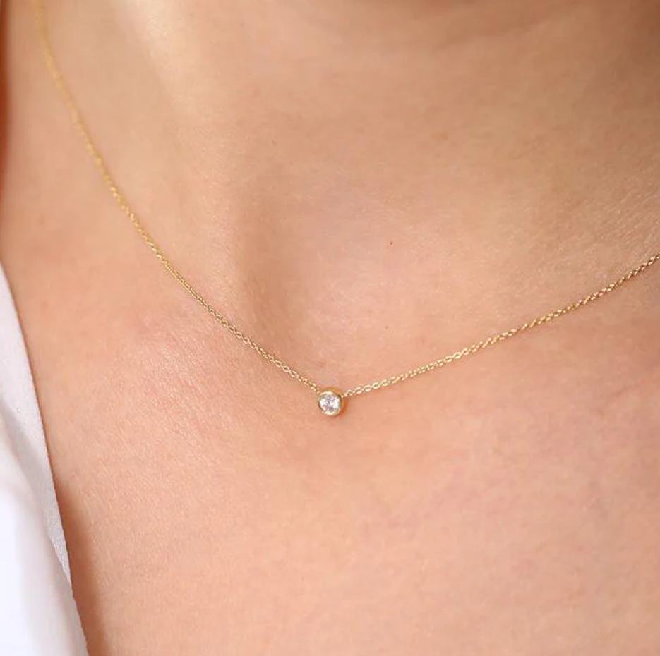 14K Gold Bezel Set Diamond Solitaire Necklace-2