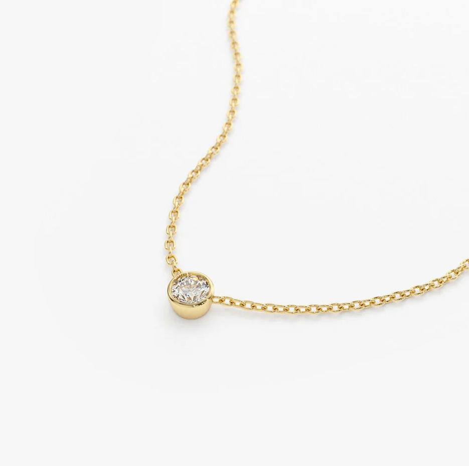 14K Gold Bezel Set Diamond Solitaire Necklace-3