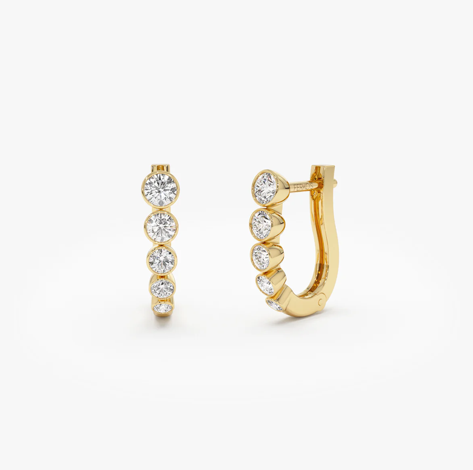 10K Gold Bezel-Set Graduating 0.25 CT Diamond Hoop Earrings-1