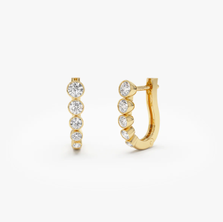 14K Gold Bezel-Set Graduating 0.25 CT Diamond Hoop Earrings-7