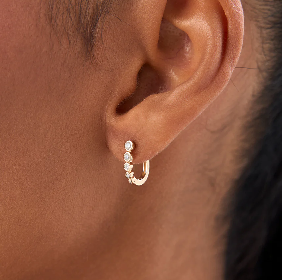 10K Gold Bezel-Set Graduating 0.25 CT Diamond Hoop Earrings-2