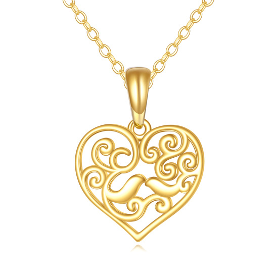 Collar con forma de pájaro y corazón de hiedra en oro de 14 quilates para mujer