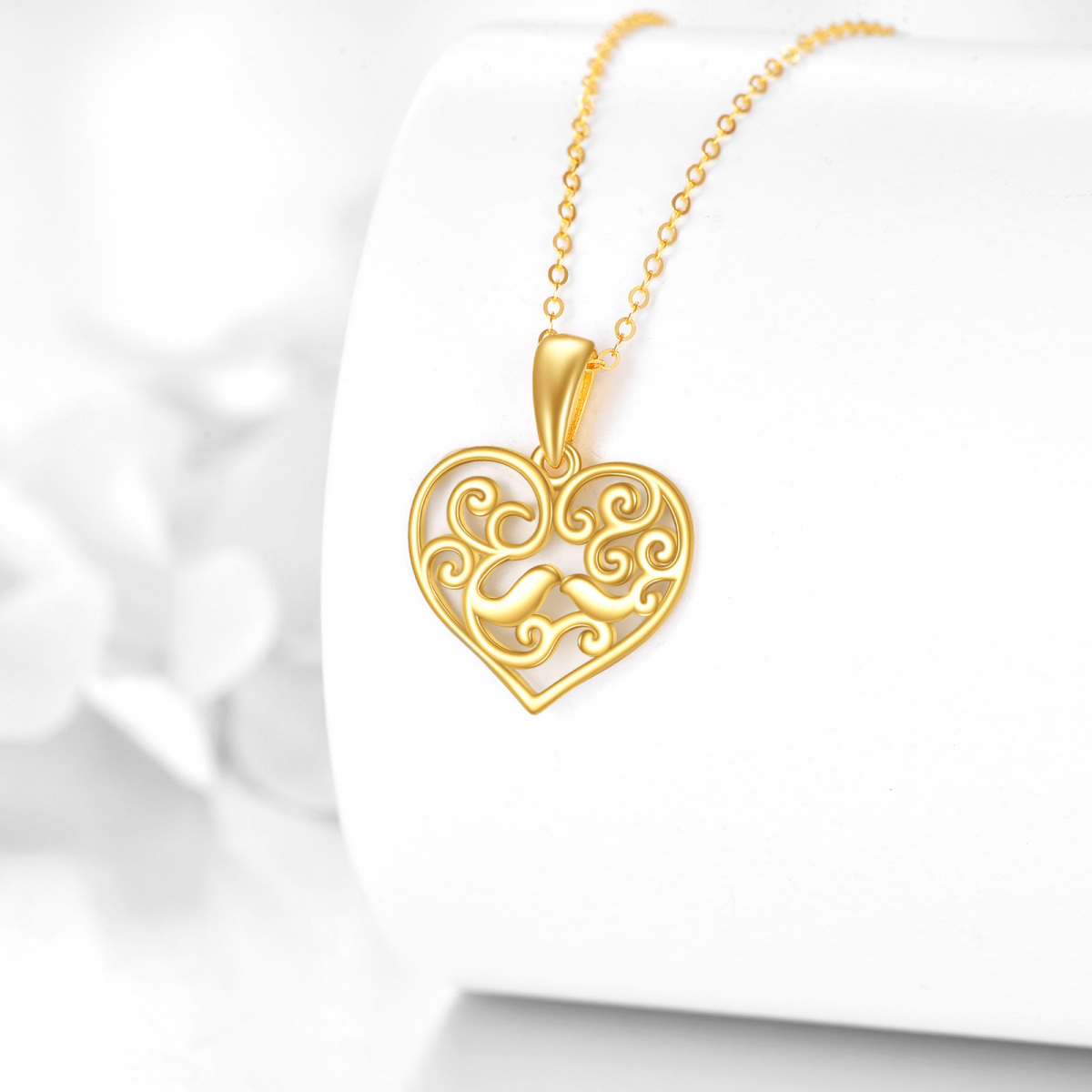 10K Gold Bird Ivy Heart Necklace for Women-3