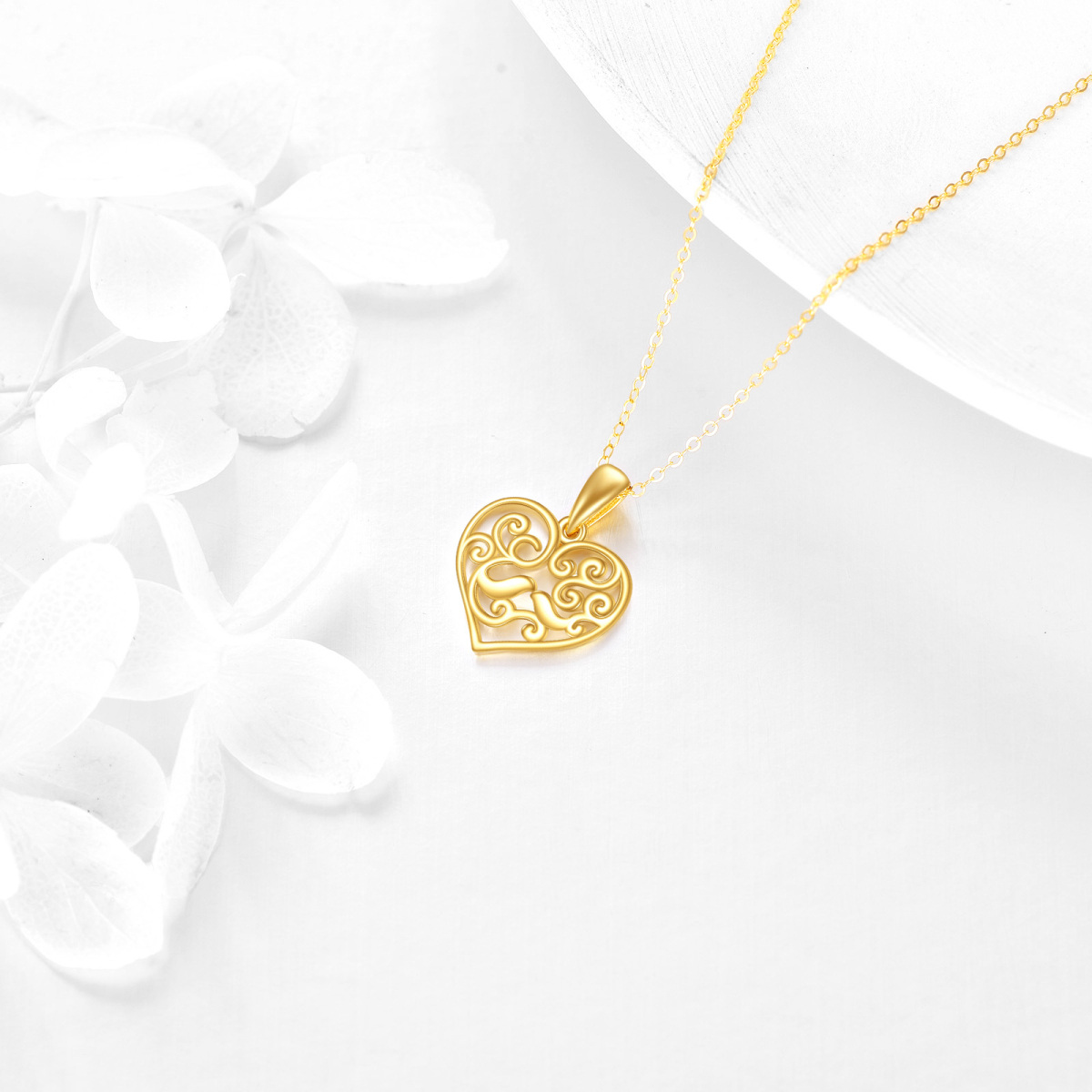 10K Gold Bird Ivy Heart Necklace for Women-4