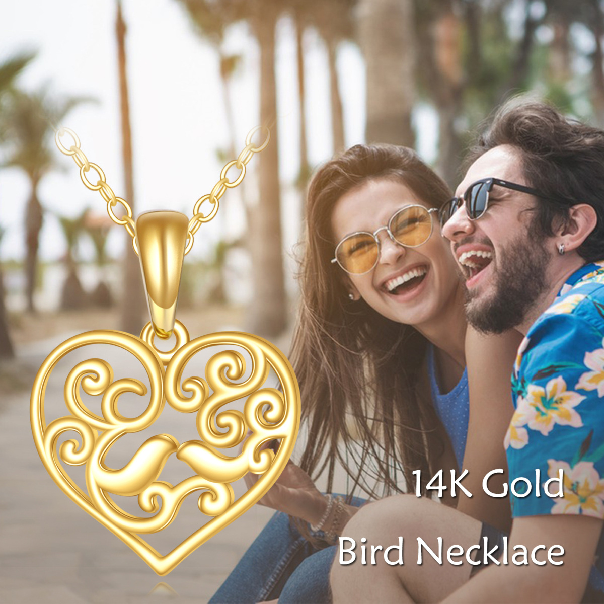 10K Gold Bird Ivy Heart Necklace for Women-6