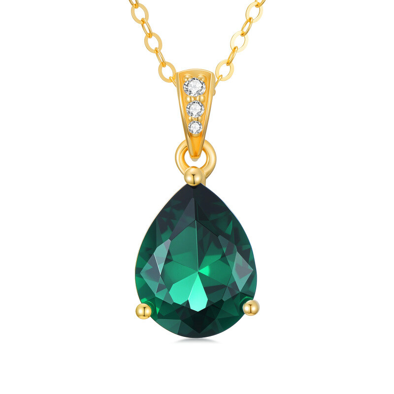 14K Gold Birthstone Drop Shape Pendant Necklace-20