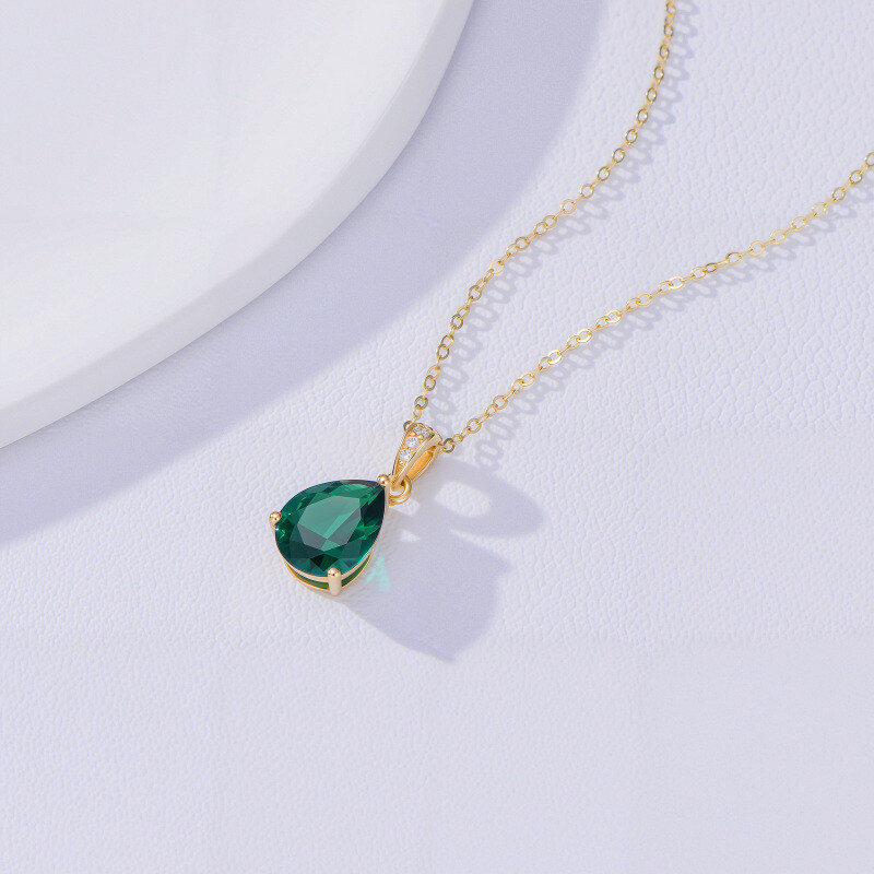 Collar con colgante en forma de gota de piedra preciosa de oro 14K-3