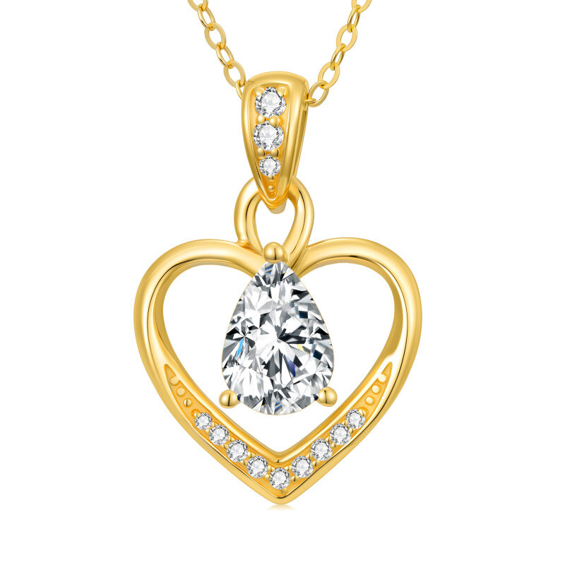 Collar colgante de corazón con piedra de nacimiento en oro 14K-15