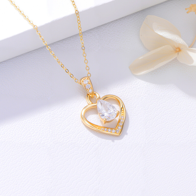 14K Gold Birthstone Heart Pendant Necklace-2